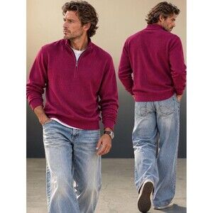 Brooks Brothers XXL Red Supima Cotton Quarter Zip Sweater Preppy Golf Academia